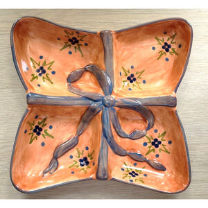 CONDIMENT PLATE SERVER-Mikasa-Orange-Gray-Four Compartments-Bow Decoration